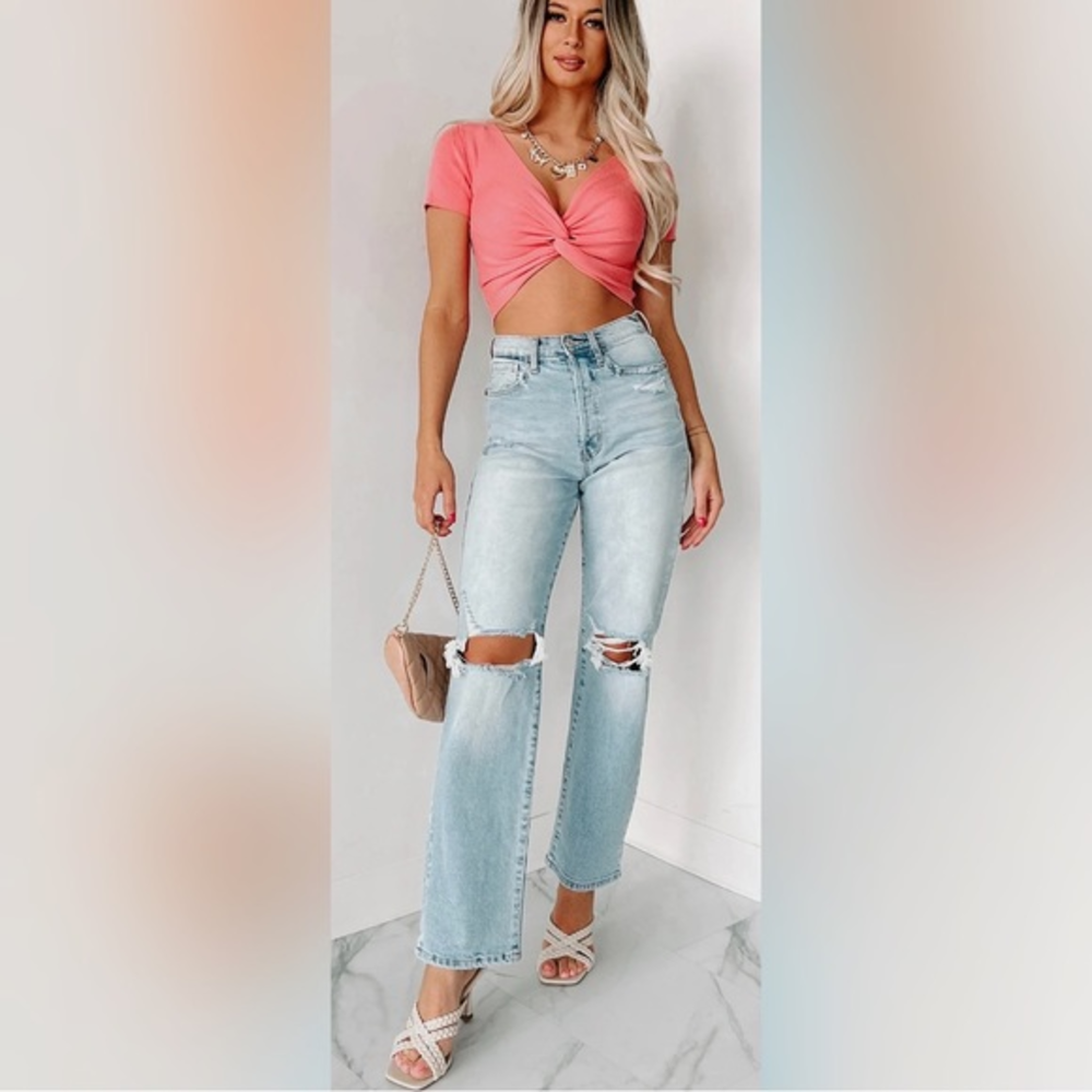 EASTON HIGH RISE CELLO DISTRESSED DAD JEANS (LIGHT‎ DENIM)